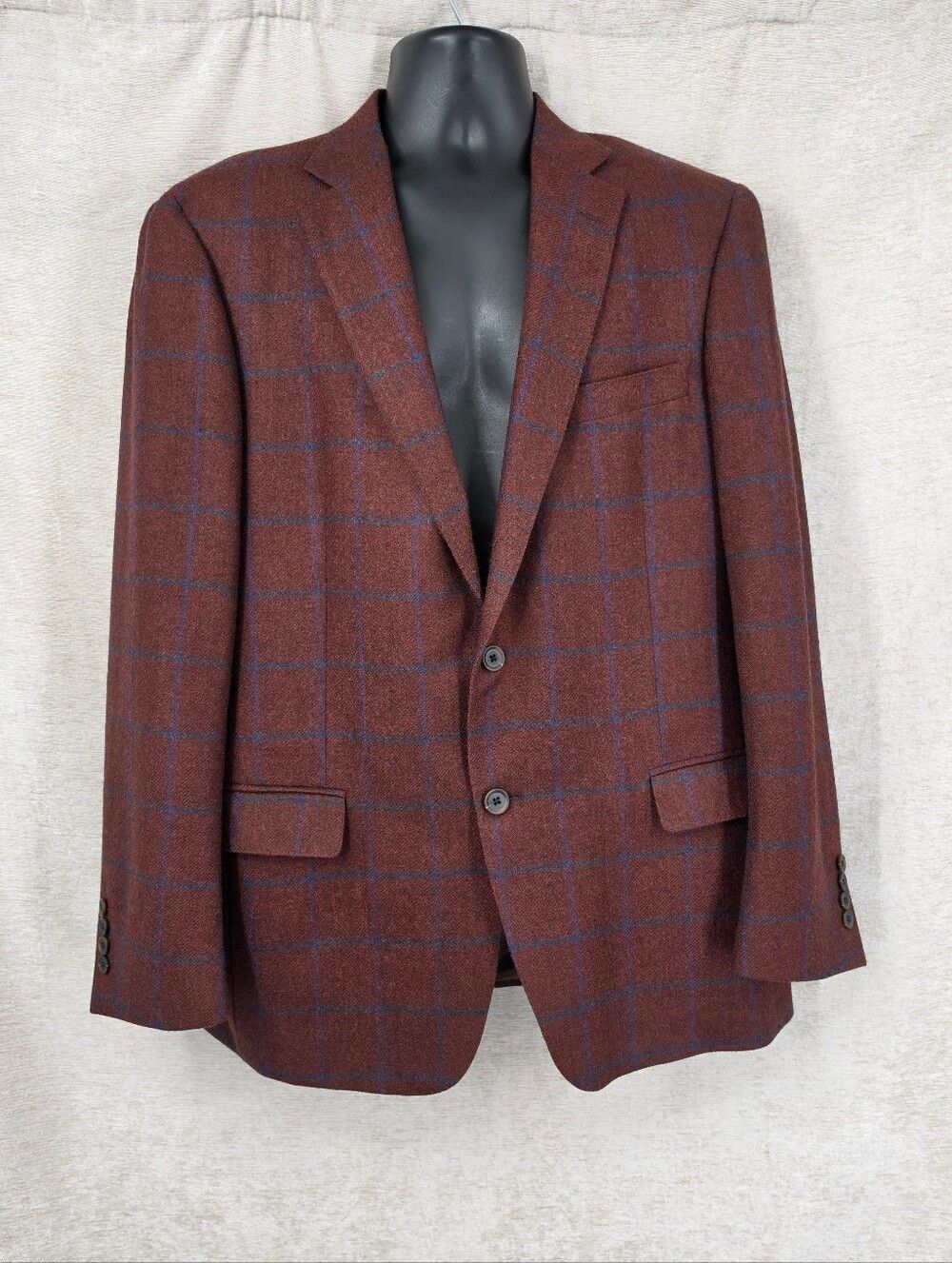 Hart Schaffner Marx Deep Red Windowpane Plaid Blaxer Jacket Suit Sport Coat